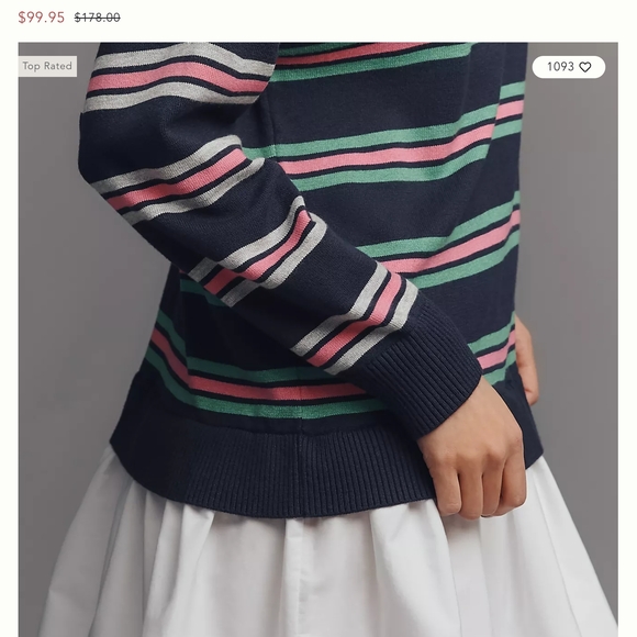 Maeve Navy Striped Midi Dress with Pink and Green Accents Never Worn - Picture 3 of 3